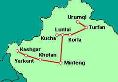 Durchquerung der Taklamakan Wste von Kucha (Luntai) nach Minfeng (Ostroute)